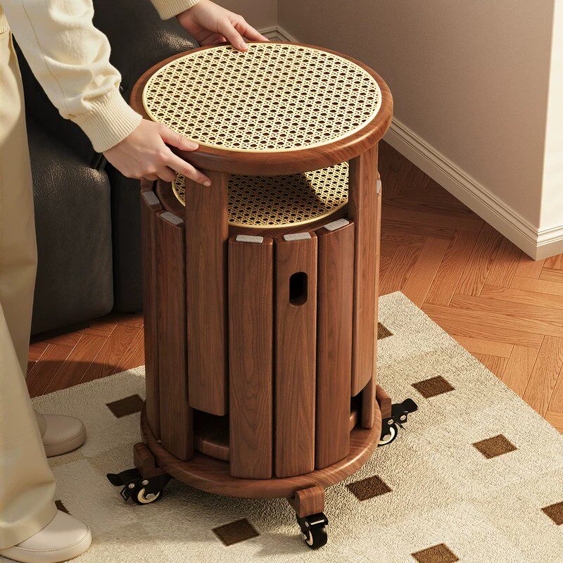 叠叠乐凳实木凳子家用可叠放组合圆凳收纳折叠凳堆叠家用中古风