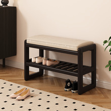 实木换鞋凳简约家用进门口穿鞋凳软包坐垫可坐式入户黑色鞋柜坐凳