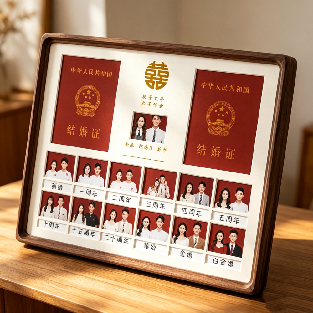 实木结婚证相框摆台礼物