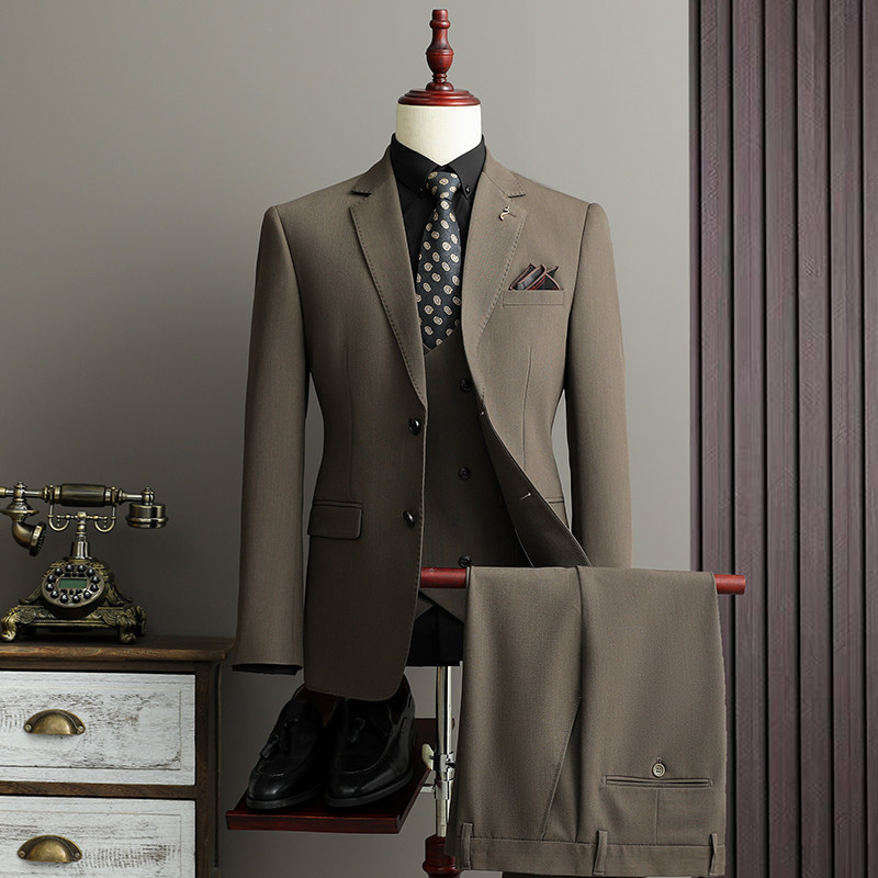 雷蒙高定西服套装男修身新郎结婚礼服商务西装职业正装伴郎三件套