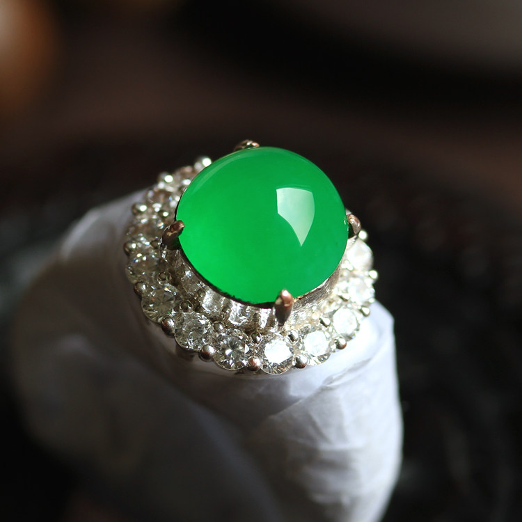 冰种满正阳绿翡翠大蛋面裸石a货玉石戒面男女精品带珠宝首饰证书