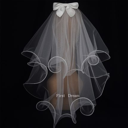 Firstdream2025新款韩式领证登记轻头纱新娘求婚短发白蝴蝶结头饰