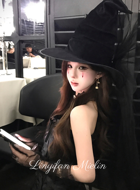 魔偶秘典*万圣节主角蝴蝶结飘带女巫帽氛围感头饰cos装饰魔法帽子