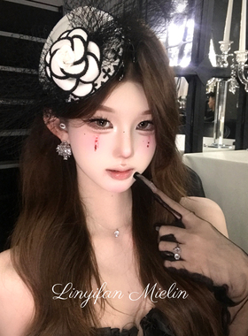 永夜伯爵*山茶花礼帽发夹法式赫本风网纱帽子发饰万圣节cos装扮女