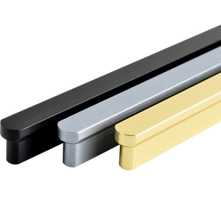 简约衣柜门橱柜门拉手抽屉把手长条形加长T型实心铝合金拉丝金色