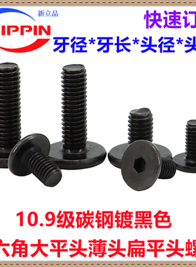 10.9级黑色薄头大平头内六角螺丝M1.6M2M3M4M5M6M8 扁头矮头螺钉