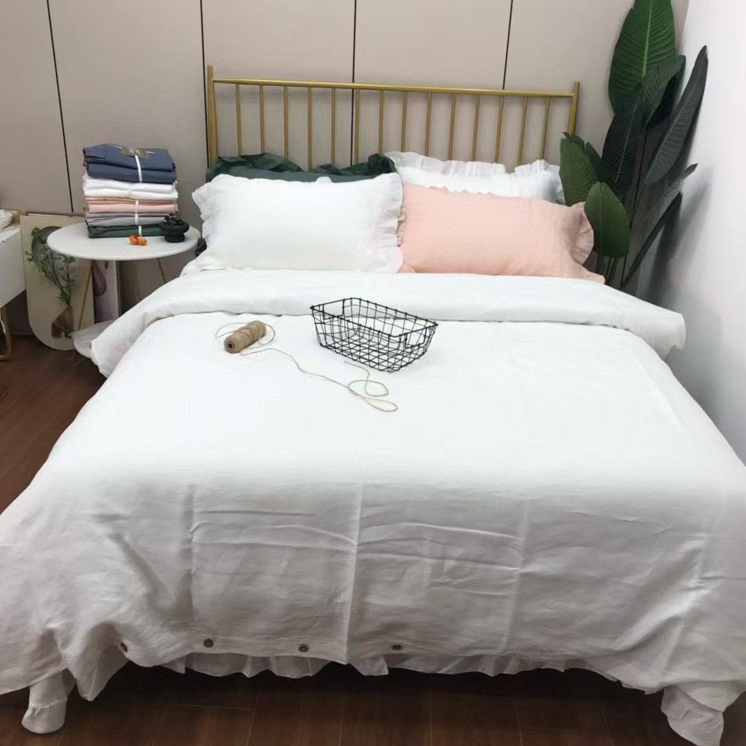 法式唯美浪漫手工花边14支纯汉麻长纤维四件套 天然抑菌透气 被套