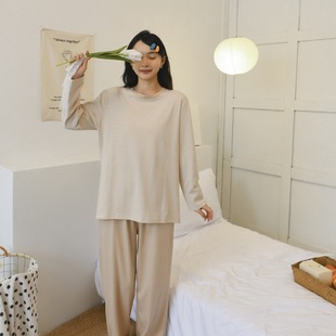 a类彩棉色纺纱条纹睡衣家居服长袖长裤套装情侣款纯色