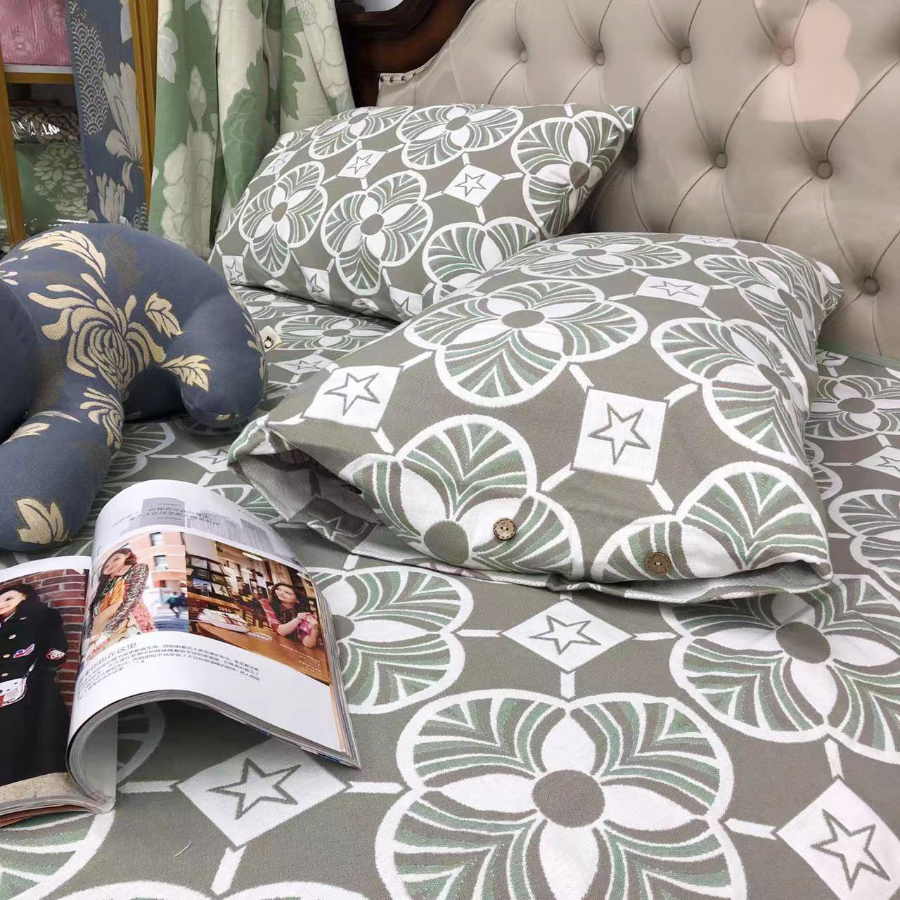 辛妈家精品21支加厚密织纯棉老粗布提花凉席三件套床单枕套立体