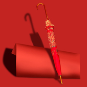 红伞结婚新娘伞婚庆出嫁伞蕾丝花边中式 婚礼长柄雨伞复古接亲婚伞