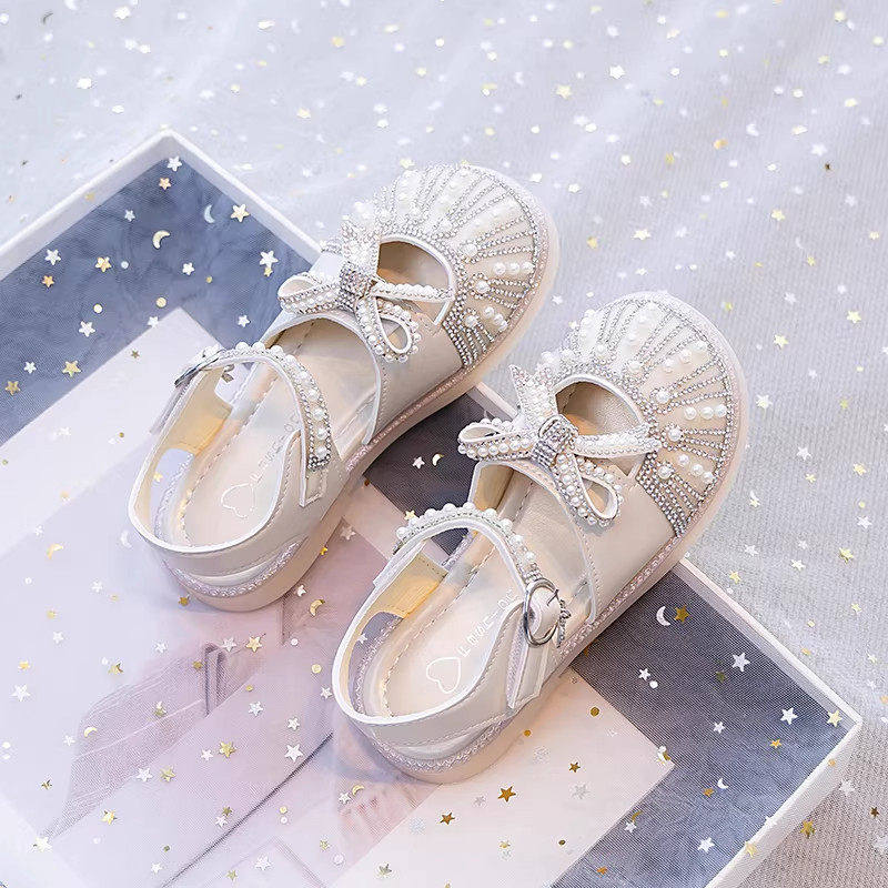 真皮女童凉鞋爱莎闪亮公主鞋2026新款夏季儿童水晶鞋女宝包头鞋子