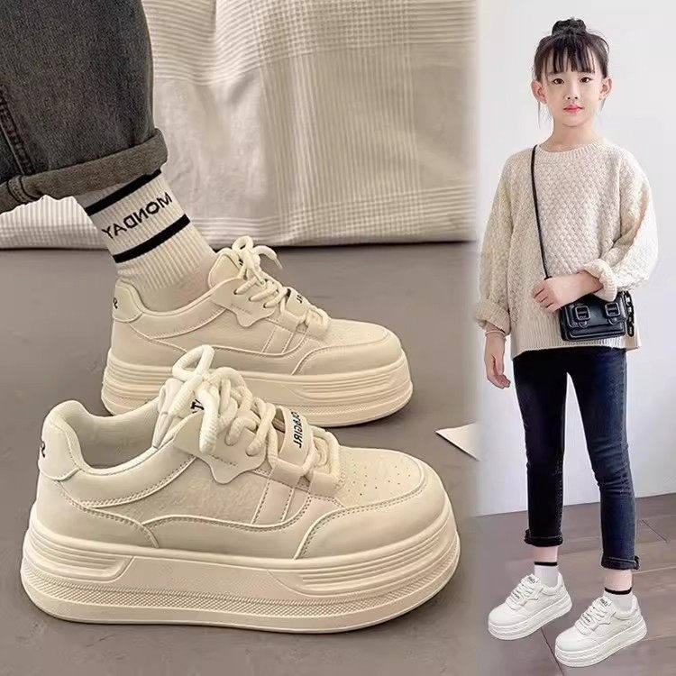 儿童厚底小白鞋2026年春季新款百搭时尚面包鞋增高松糕女童运动鞋