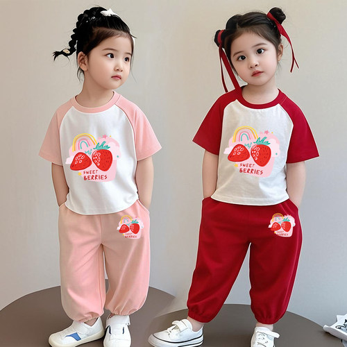 儿童纯棉夏装套装女童2026新款女宝宝外出炸街短袖休闲运动两件套