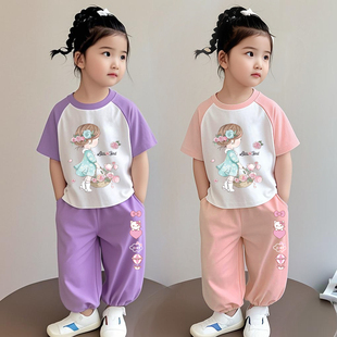 女童纯棉夏装套装女童2026新款女宝宝短袖休闲运动两件套儿童衣服
