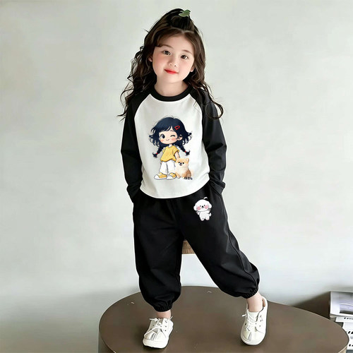 女童纯棉薄款长袖洋气两件套