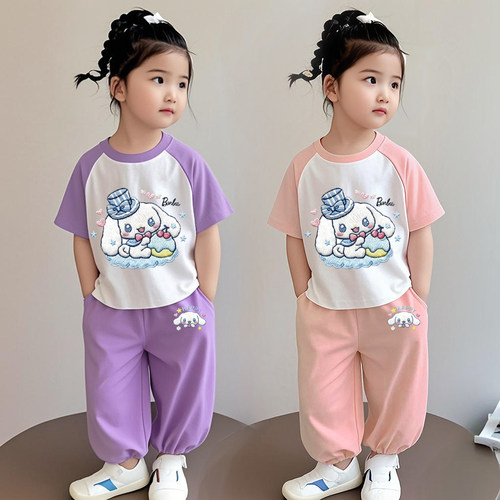 女童纯棉夏装套装薄款2026新款洋气夏日女宝宝短袖两件套儿童衣服