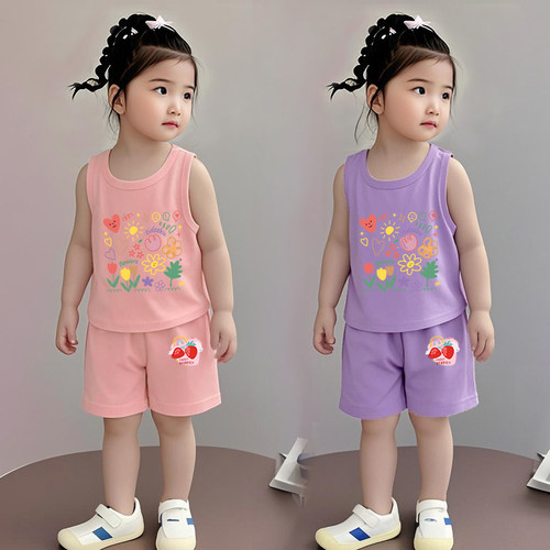 女童夏装纯棉套装无袖夏季新款女宝宝衣服宽松薄款背心短裤两件套