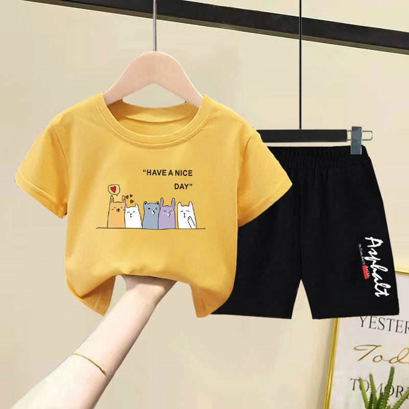 儿童纯棉短袖短裤套装2026夏装新款洋气韩版男女童宽松薄款两件套