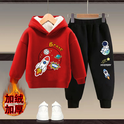 男女童冬季新款加绒洋气套装中小童潮韩版儿童宝宝加厚卫衣两件套
