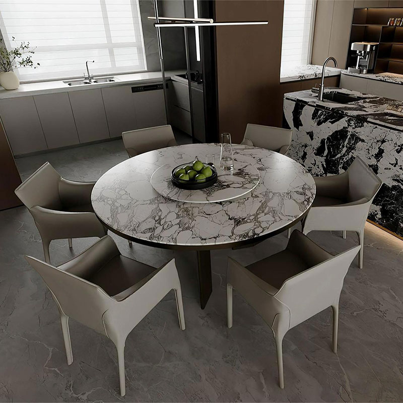 木林世家意式极简岩板圆形餐桌椅
