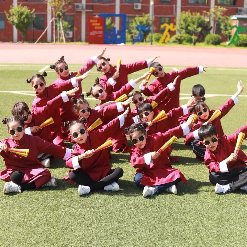 儿童相声演出服说书人舞蹈大褂男女童长衫五四民国三句半表演服装