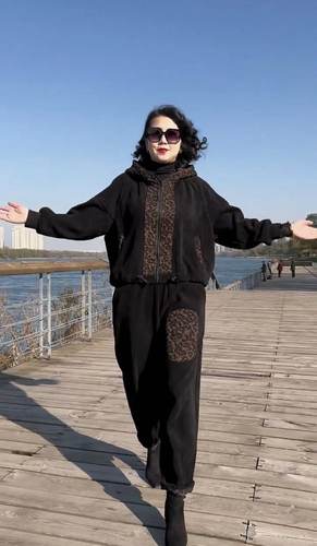 加厚宽松休闲宽松豹纹拼接