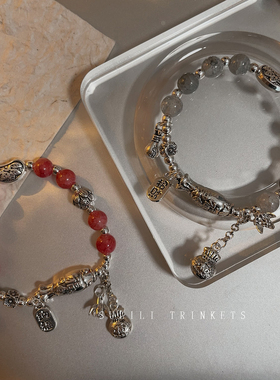 民族风国风天然石手链女夏款小众设计年年有余招财纳福寓意手饰女