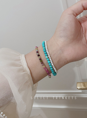 夏季小清新精致手工串珠细链子手链天然石贝壳珠简约百搭叠戴手饰