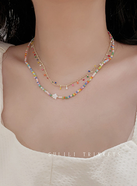 度假风多巴胺彩虹星星项链女夏天高级感甜美气质锁骨链颈链配饰女