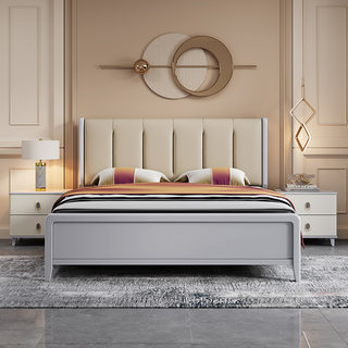 床现代简约实木床1.8米软靠小户型主卧双人婚床轻奢1.5米气压高箱