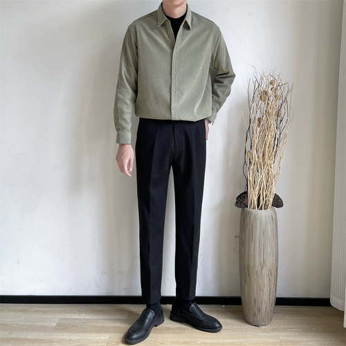 Черный шерстяной костюм, демисезонные штаны для отдыха, свободный прямой крой, в корейском стиле, оверсайз, увеличенная толщина