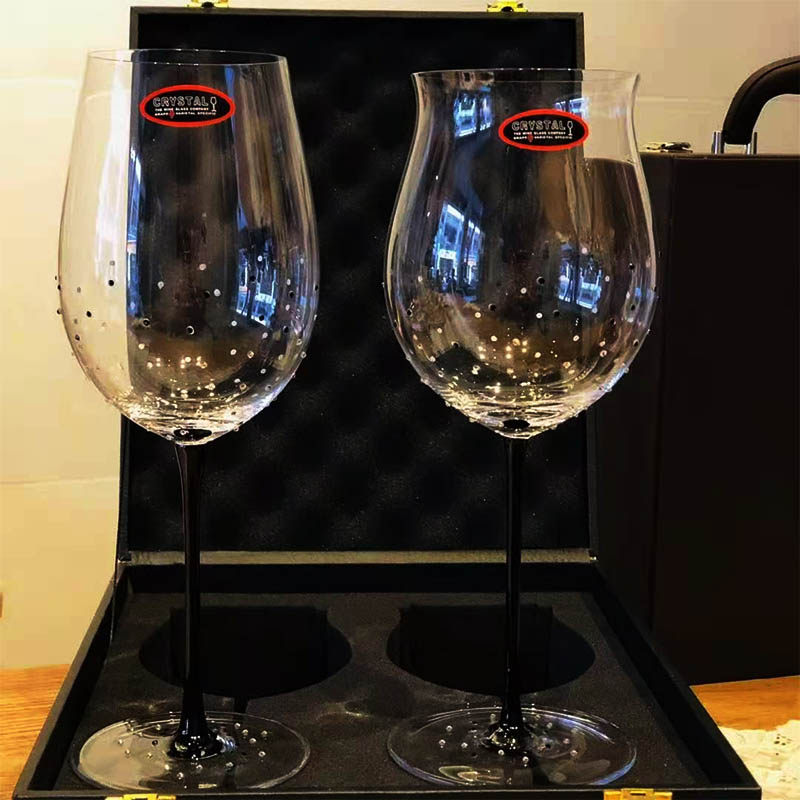 轻奢贴钻黑杆黑领结红酒杯高脚杯大号欧式高档葡萄酒水晶玻璃杯子