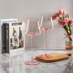 ins粉色红酒杯水晶玻璃杯粉色高脚杯轻奢斜口高颜值葡萄酒杯礼盒