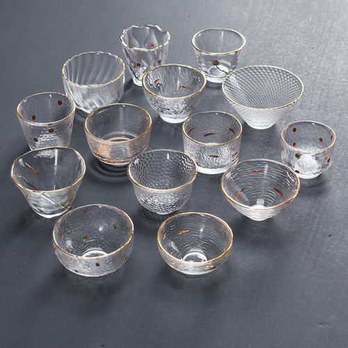 日式描金透明品茗杯玻璃酒杯盏