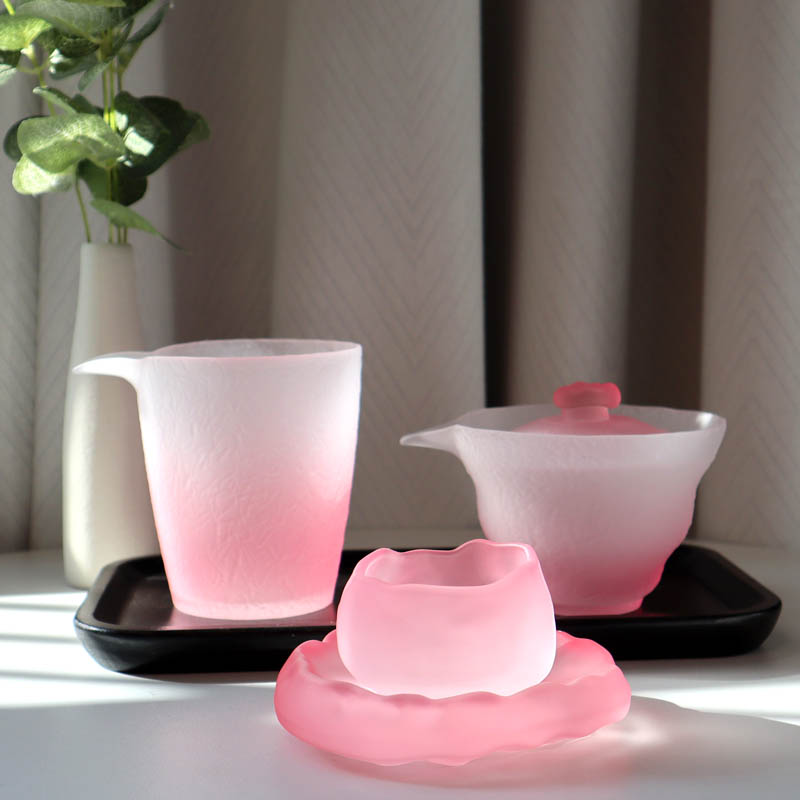 小仙女渐变粉色盖碗泡茶杯品茗杯女神茶器茶盏琉璃主人杯花茶杯子