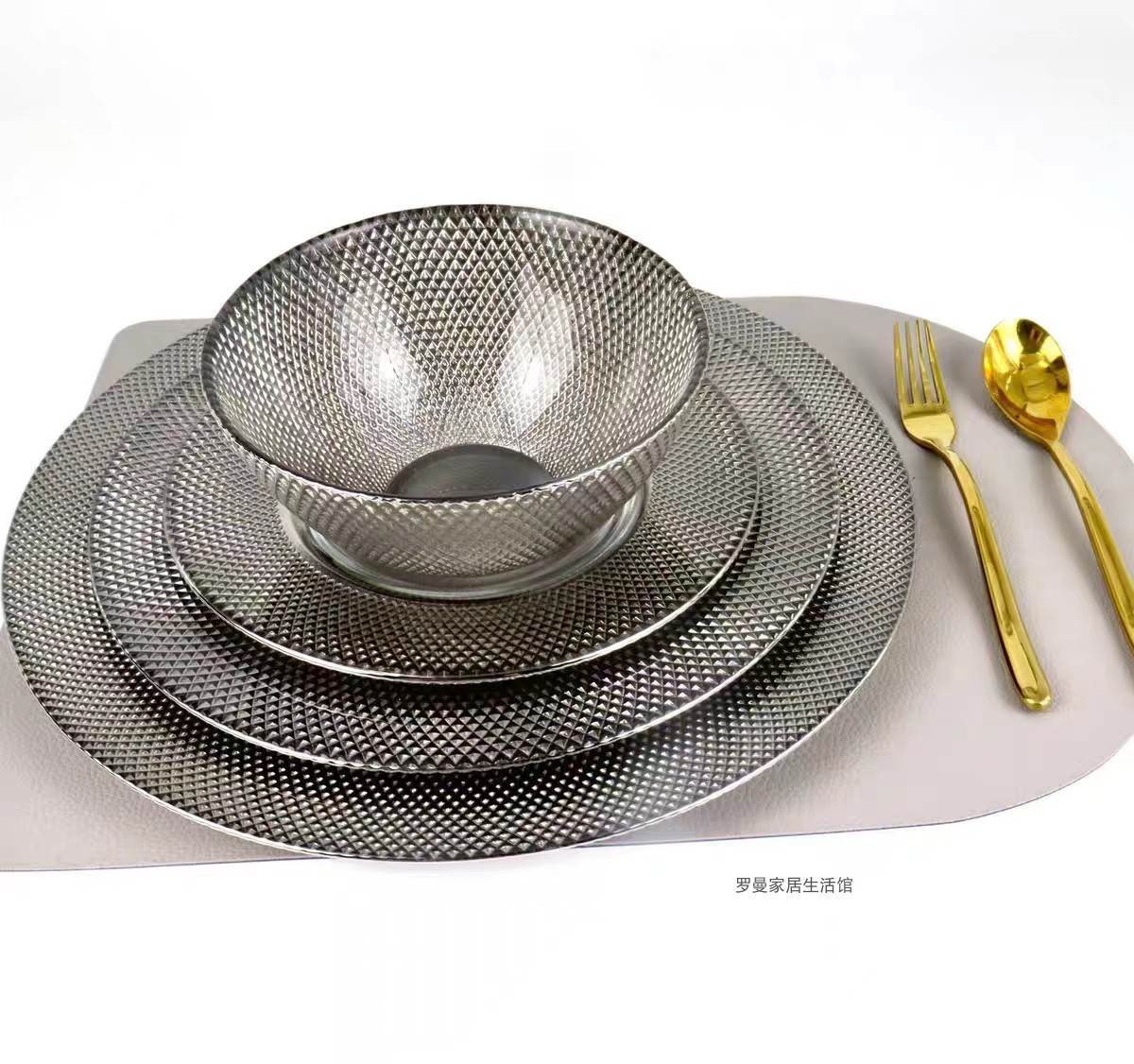 电镀深色玻璃盘西餐盘果盘