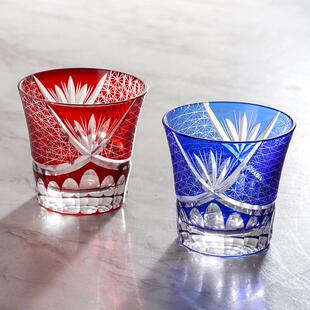 手工切子酒杯洋酒杯水晶玻璃威士忌杯清酒杯刻花硝子蓝色星芒杯子
