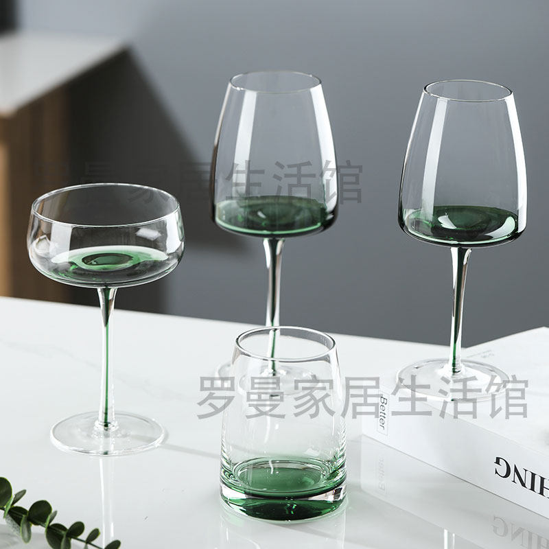 轻奢绿色酒具水晶玻璃高脚杯香槟杯小清新绿色水杯高级感鸡尾酒杯