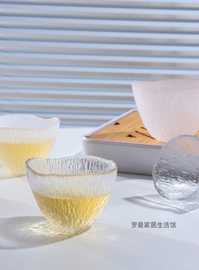 精致小酒杯磨砂白色清酒杯果酒米酒梅酒杯竖纹加厚玻璃青梅酒杯