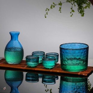 家用冰酒日料酒具礼盒 精致清酒杯蓝绿小酒杯果酒杯米酒梅酒具套装