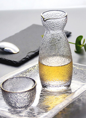 日式清酒壶套装透明玻璃果酒杯子鹰嘴壶白酒米酒梅酒杯一口杯温酒