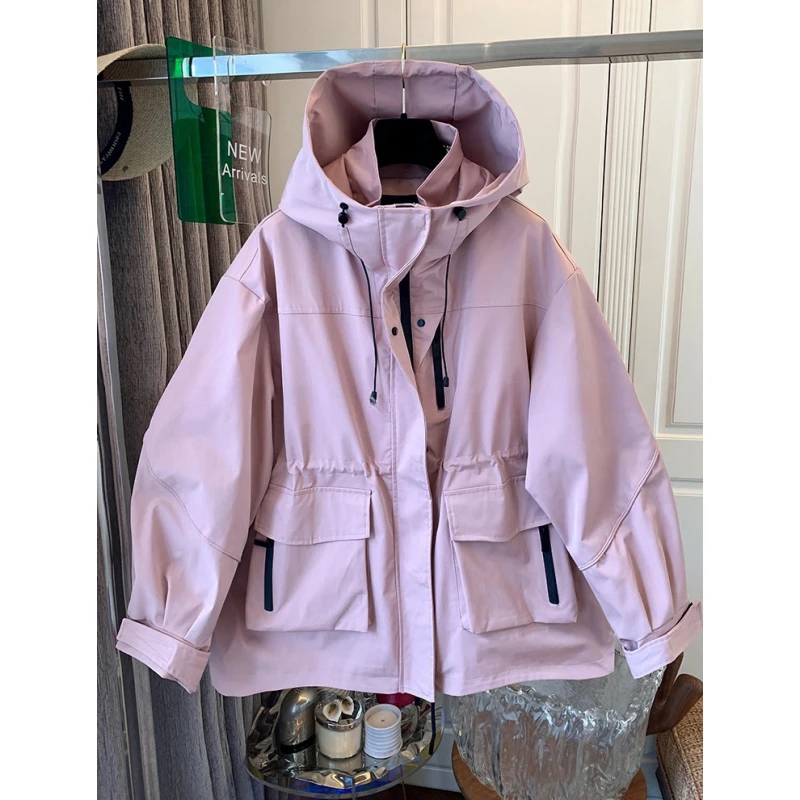 高级感漂亮好看工装风连帽冲锋衣风衣宽松中长款外套女潮春秋新款