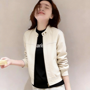 拉链洋气机车皮夹克潮 修身 韩国立领短款 皮衣外套女小个子春秋新款