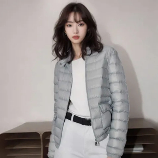 韩国排骨风立领修身羽绒服女士秋冬新款小个子轻薄白鸭绒棉服外套