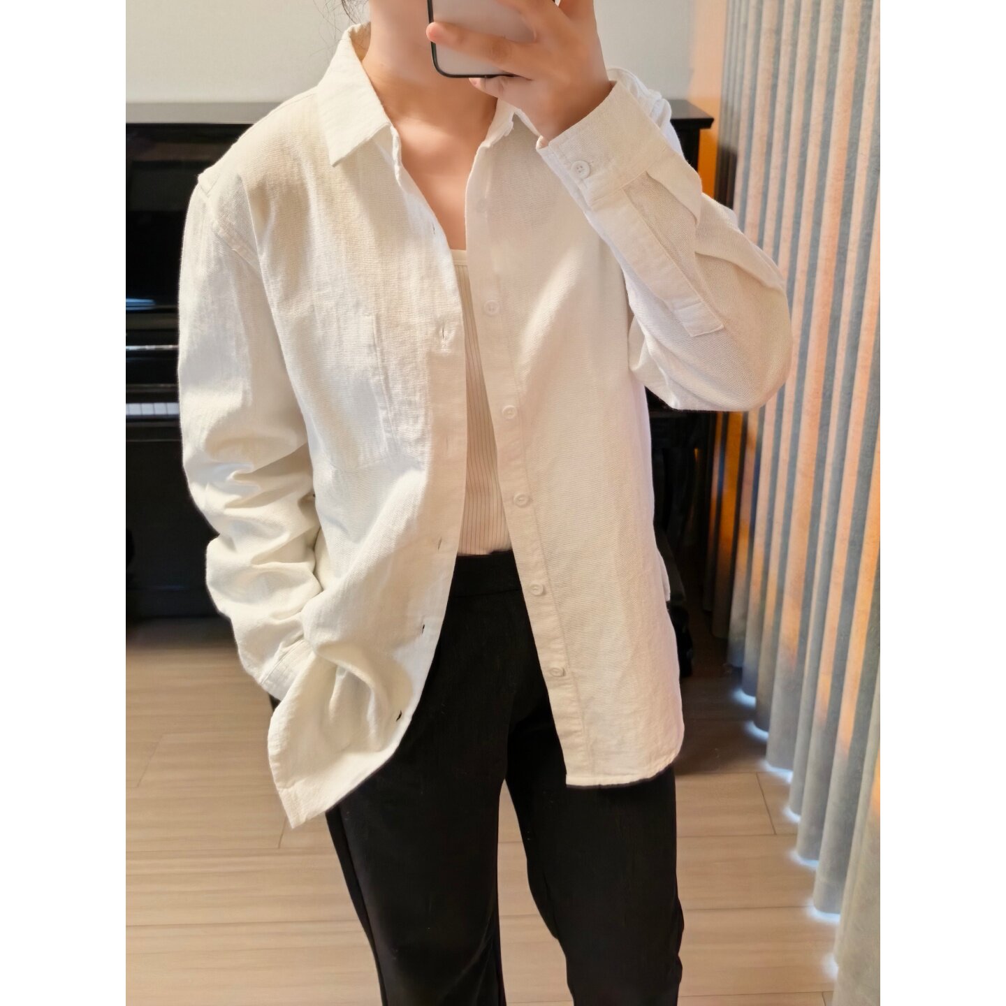 韩国纯棉长袖白色衬衫女士2026春新款休闲百搭高级感大码防晒衬衣