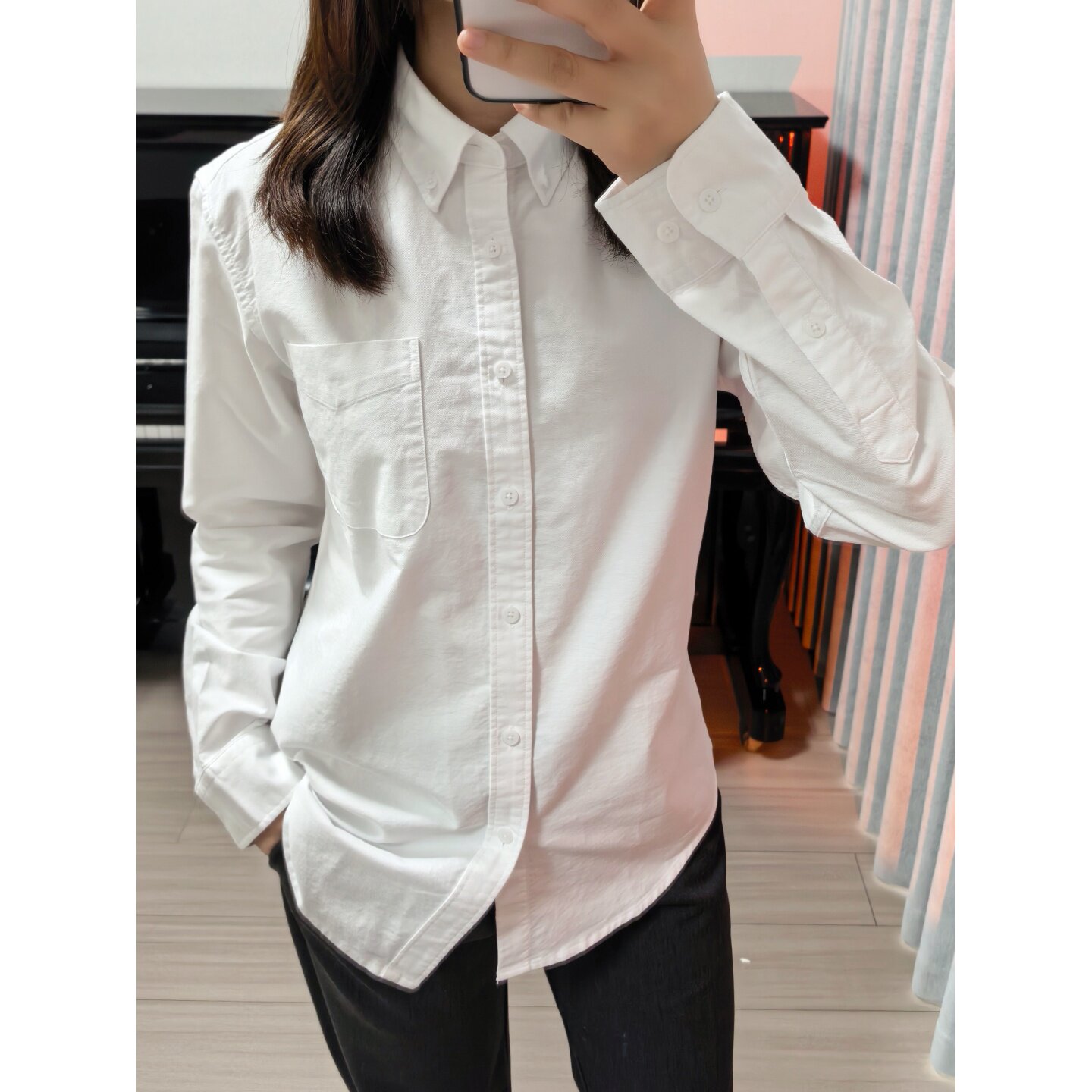 韩国职场气质简约时尚口袋白色衬衫女士春秋新款休闲通勤棉质衬衣