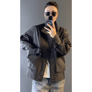 春 风立领夹克中性帅气冲锋衣外套男女情侣款 日系复古潮流时尚 工装