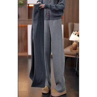 九分直筒裤 韩国灰色羊毛呢窄版 显瘦休闲糯米裤 女士秋冬新款 阔腿裤