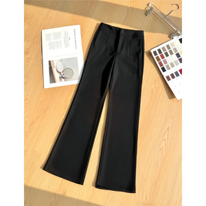 韩国奢感羊毛微喇裤女士2026早春修身显瘦加绒加厚气质休闲西装裤