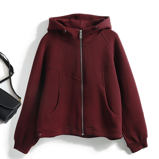 安可拉红宽松大码连帽卫衣外套女2025春太空棉拉链运动休闲上衣潮